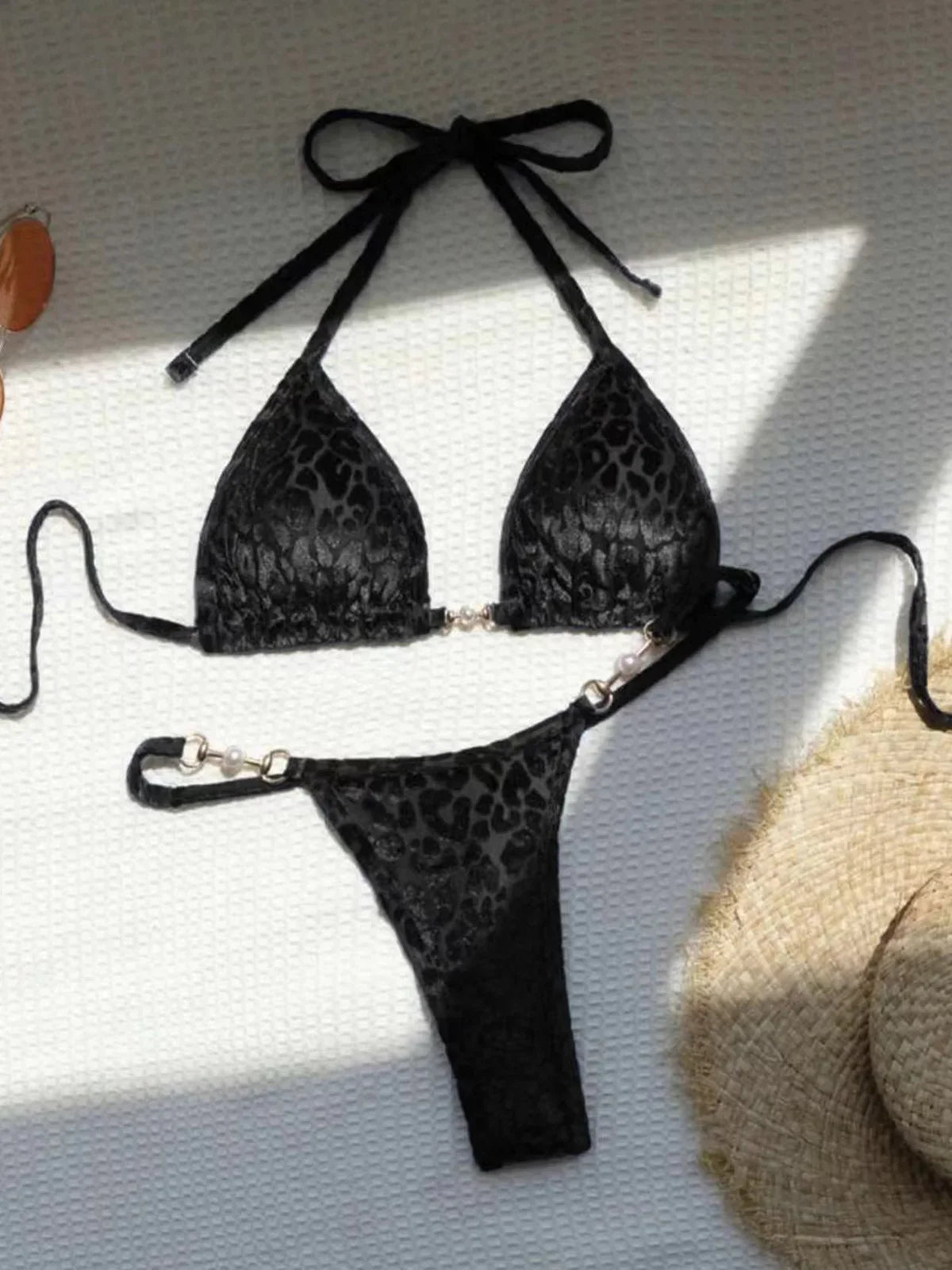 S - XL Leopard Halter Mini Micro Thong Bikini Two-piece Bikini Set
