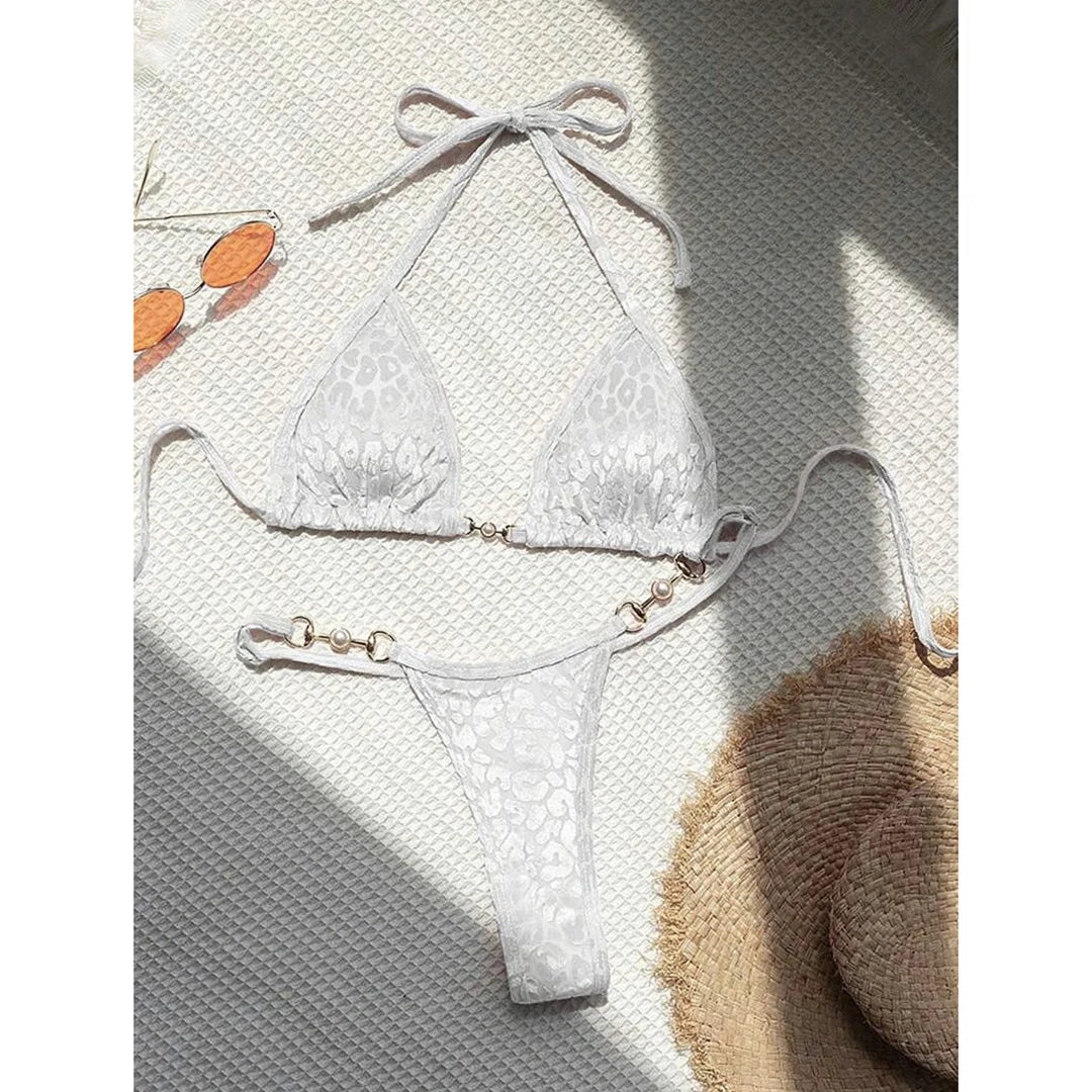 S - XL Leopard Halter Mini Micro Thong Bikini Two-piece Bikini Set