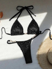 S - XL Leopard Halter Mini Micro Thong Bikini Two-piece Bikini Set