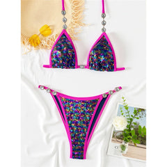 S - XL Sequins Rhinestones Halter Bikini Two-pieces Bikini Set