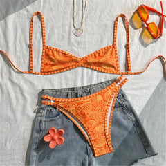 S - XL Printed Bikini Two-pieces Bikini Set