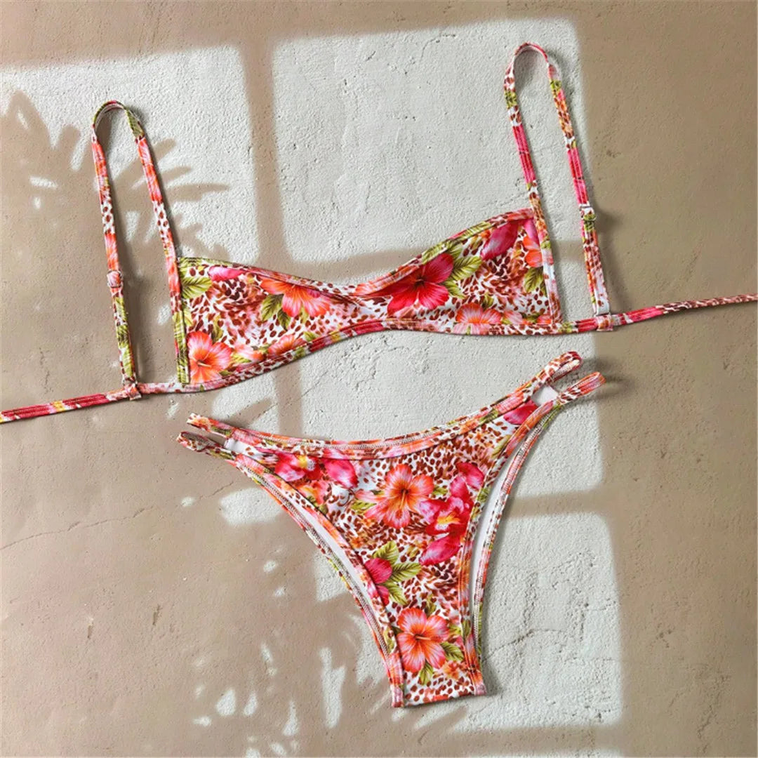 S - XL Flower Printed Bikini Two-pieces Bikini Set