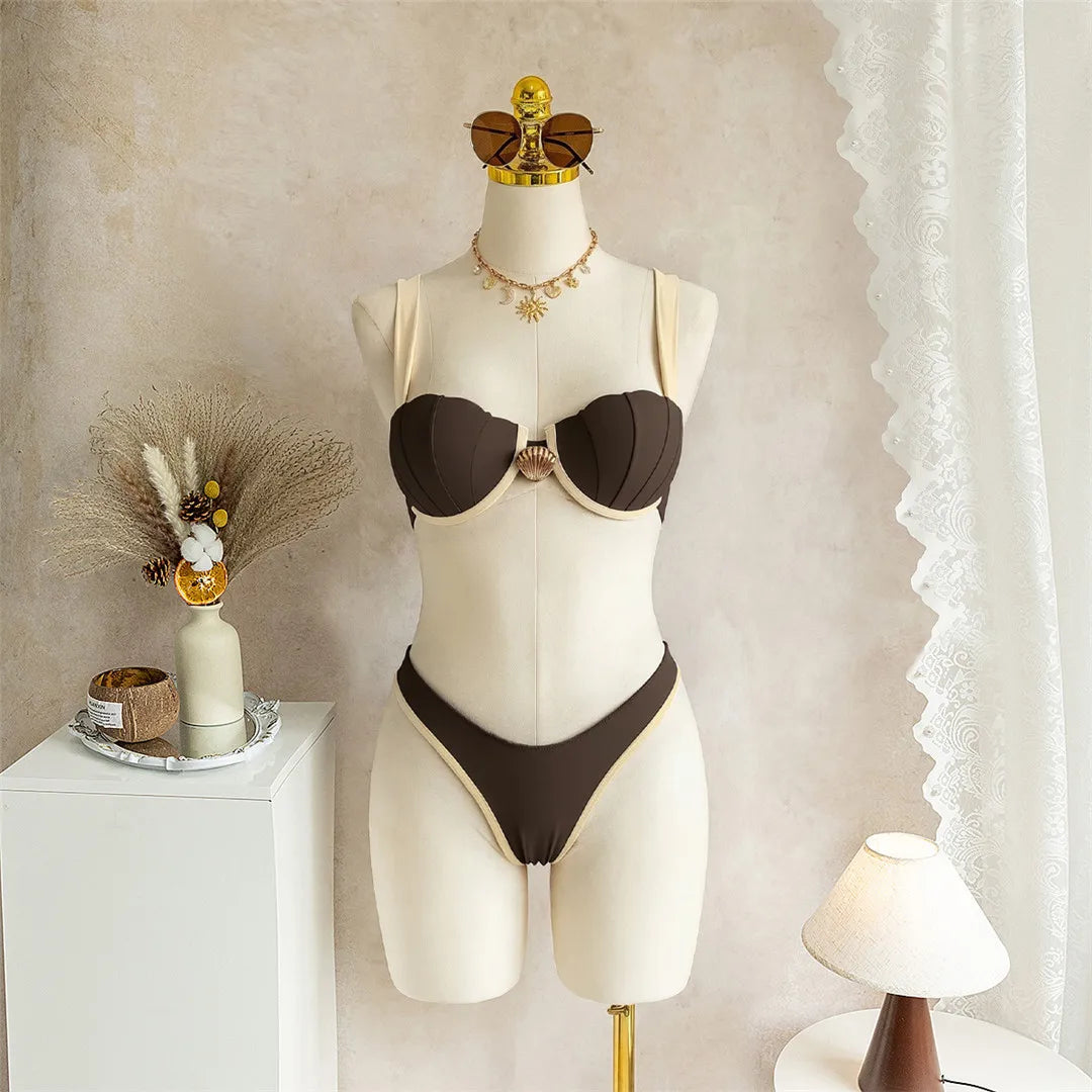 S - XL Splicing Underwired Bikini Two-pieces Bikini Set