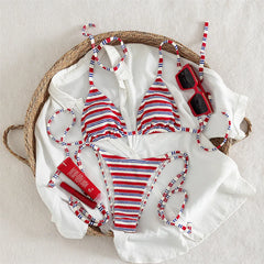 S - XL Striped Halter Bikini Two-pieces Bikini Set