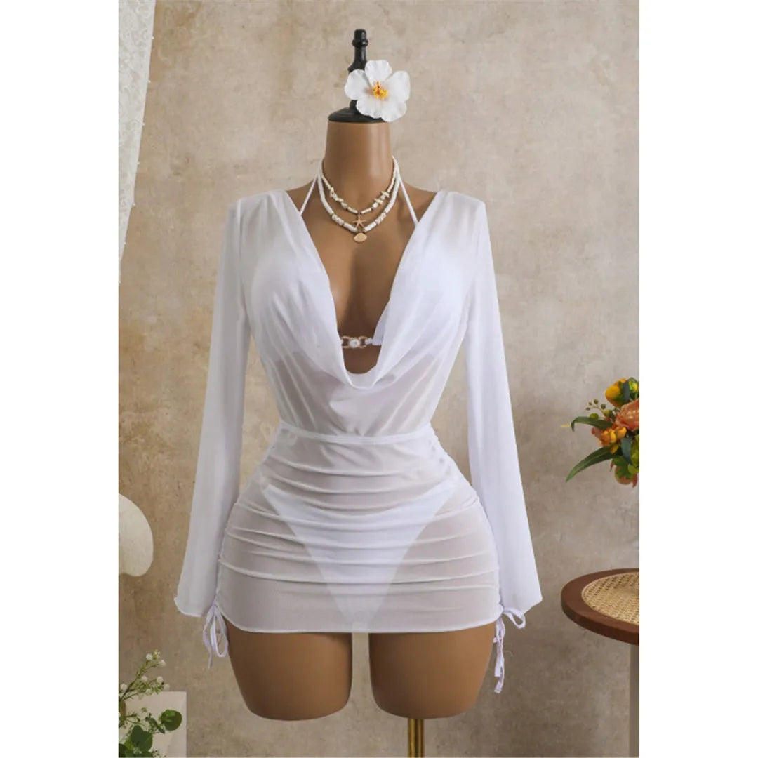 S - XL With Long Sleeve Cover Up Bikini Three-pieces Bikini Set