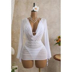 S - XL With Long Sleeve Cover Up Bikini Three-pieces Bikini Set