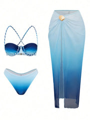 S - XL With Gradient Bikini Three-pieces Bikini Set