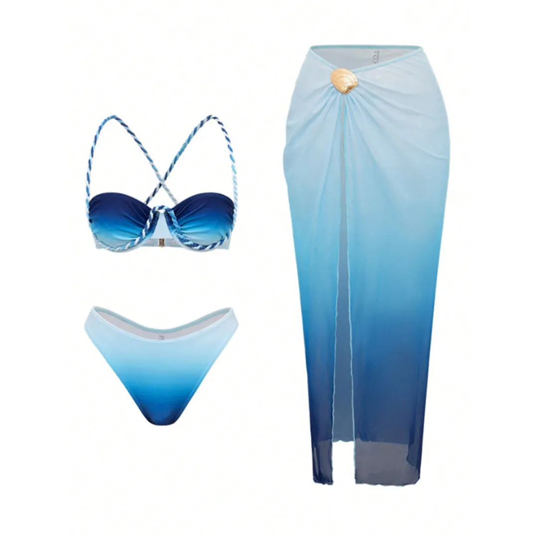 S - XL With Gradient Bikini Three-pieces Bikini Set