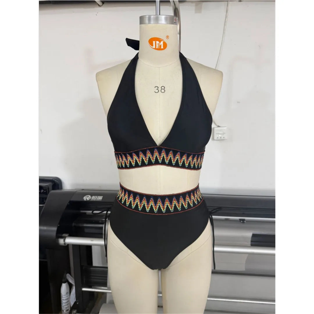 S - XXL Printed Halter Bikini Two-pieces Bikini Set