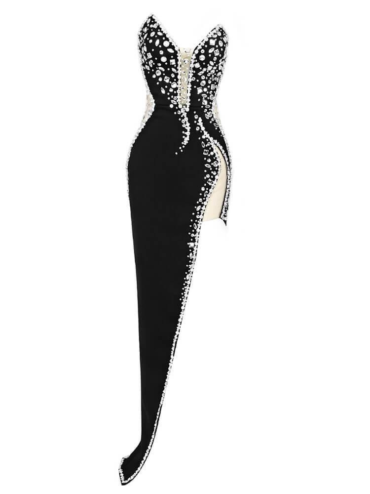 Strapless Embellished Bandage Dress In Black