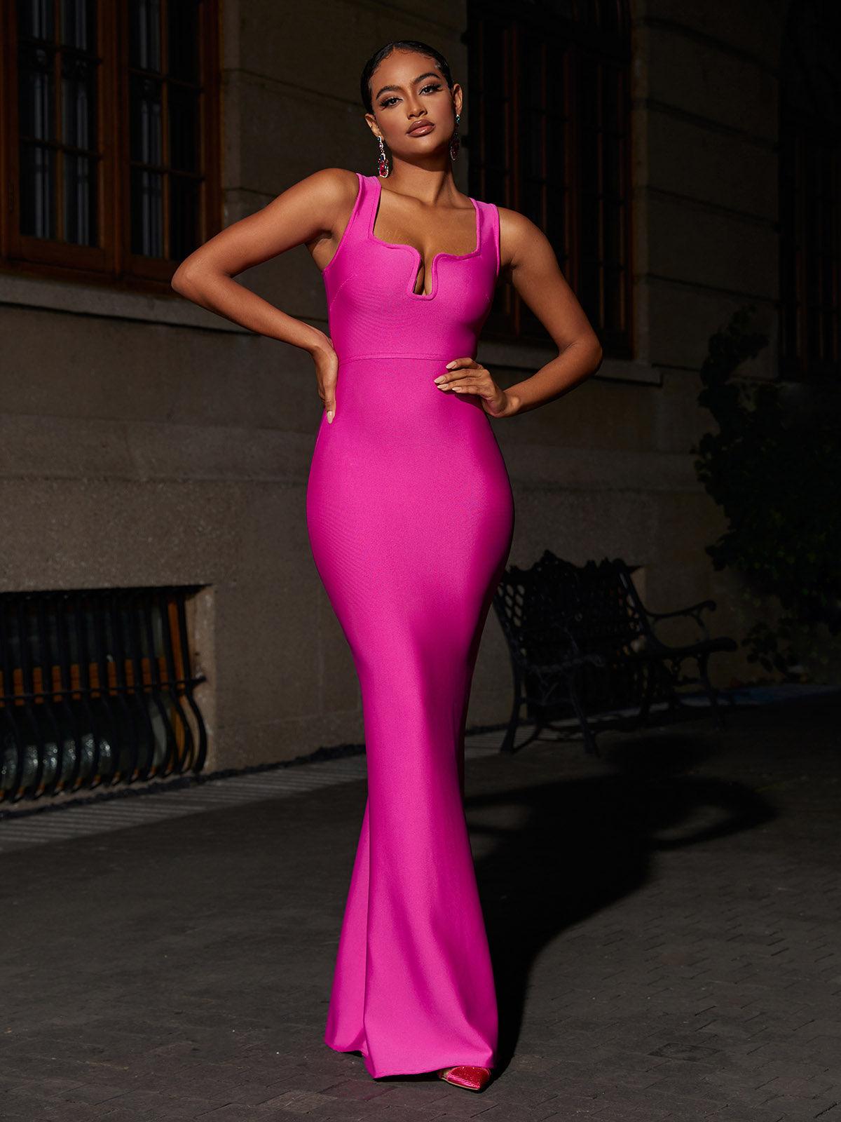 Bandage Maxi Dress In Hot Pink