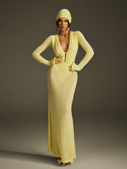 Robe longue en maille à décolleté plongeant 