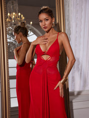 Spaghetti Hollow Draped Mesh Dress