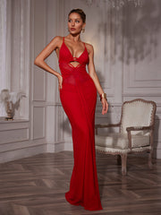 Spaghetti Hollow Draped Mesh Dress