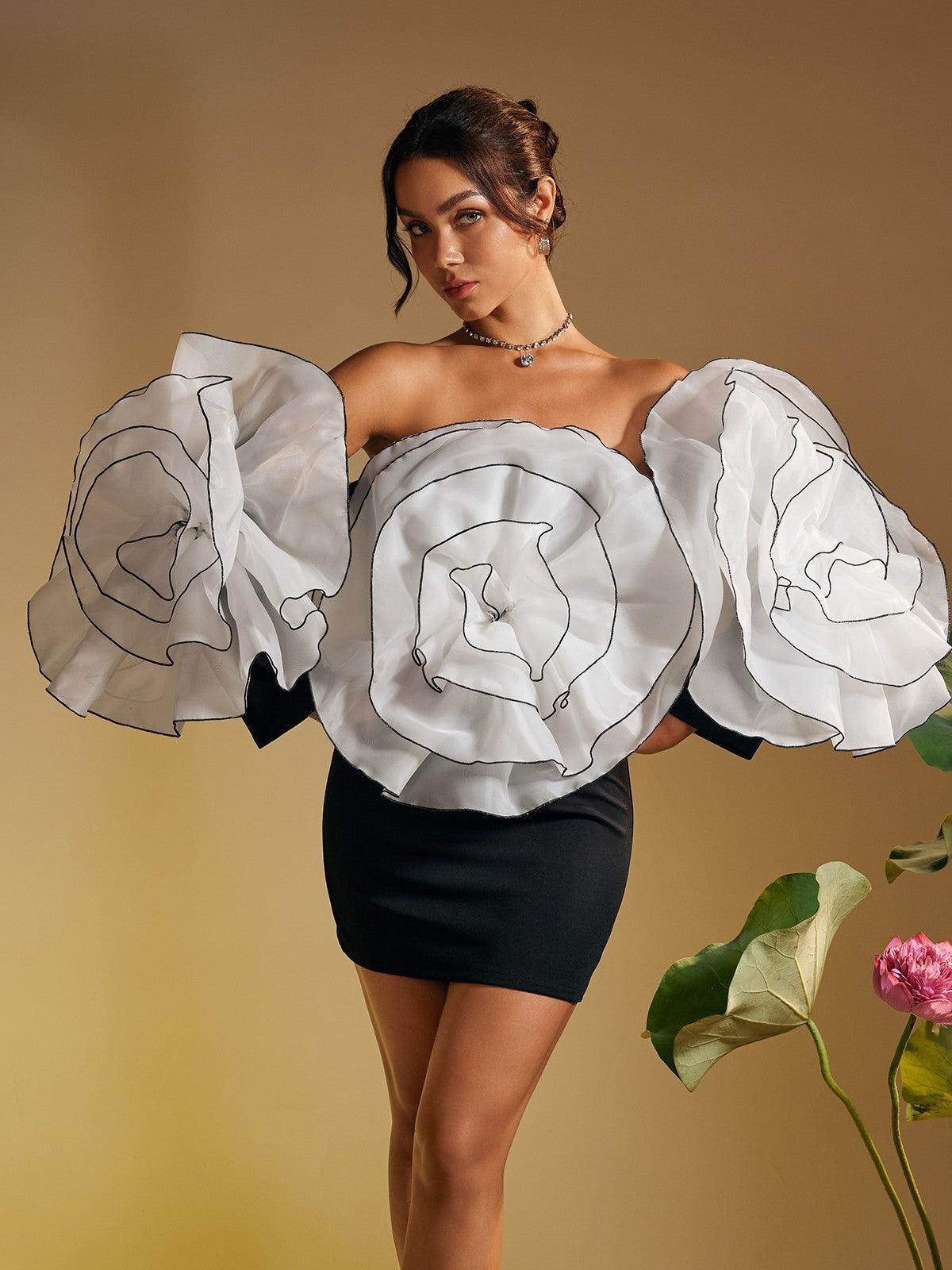 Off Shoulder Flower Mini Dress