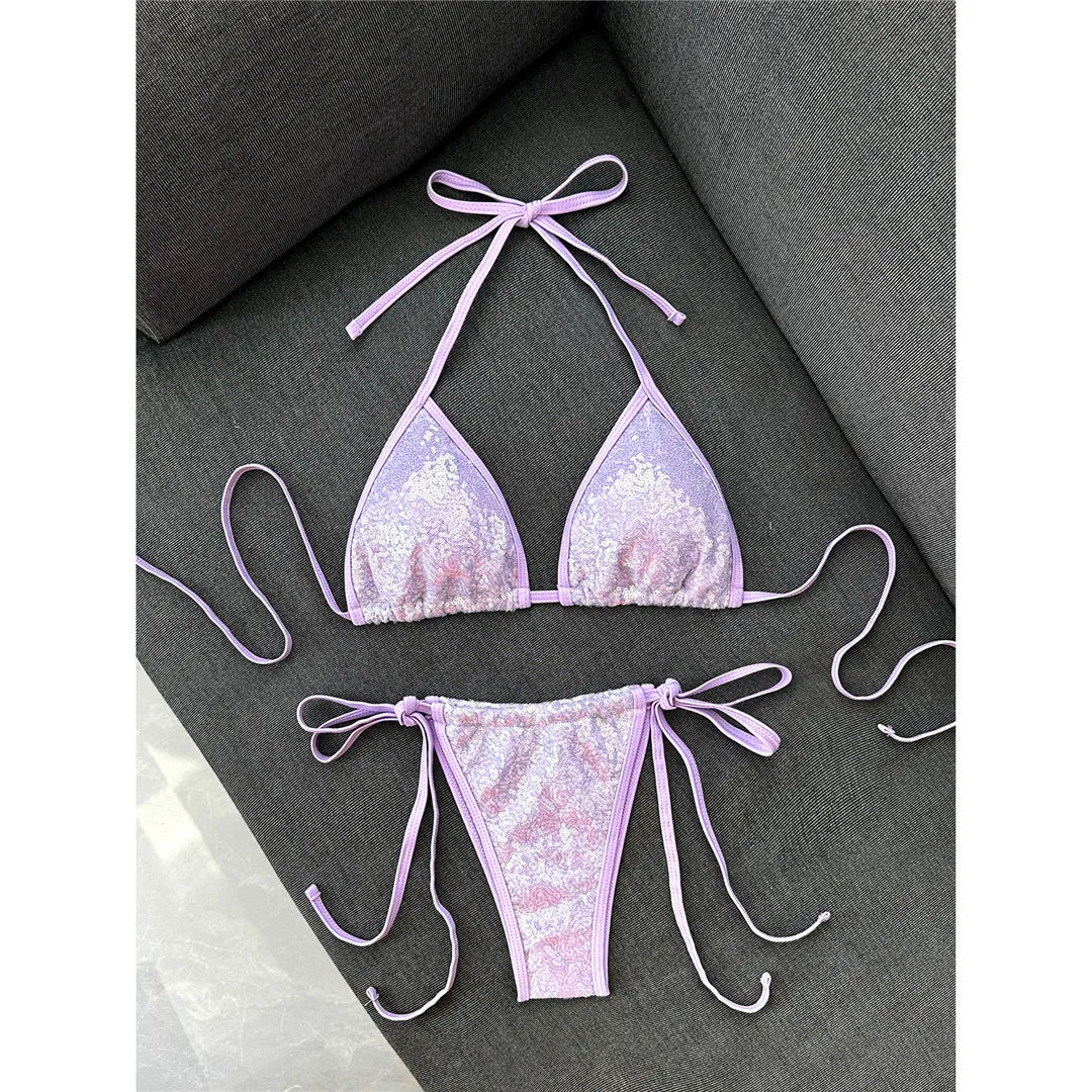 Sequins Halter Bikini Two-pieces Bikini Set