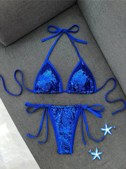 Sequins Halter Bikini Two-pieces Bikini Set