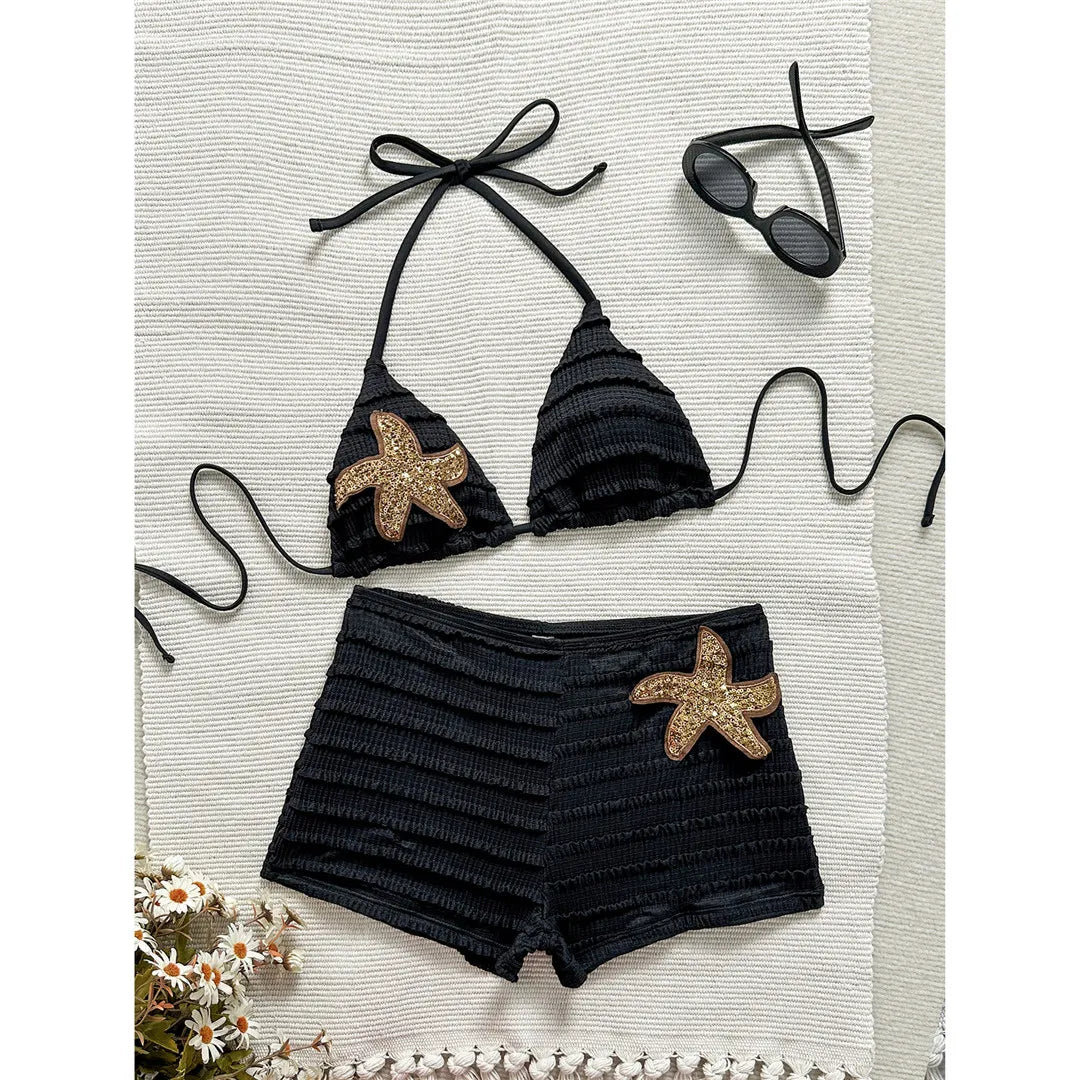 Sequins Starfish Halter Bikini Two-pieces Bikini Set