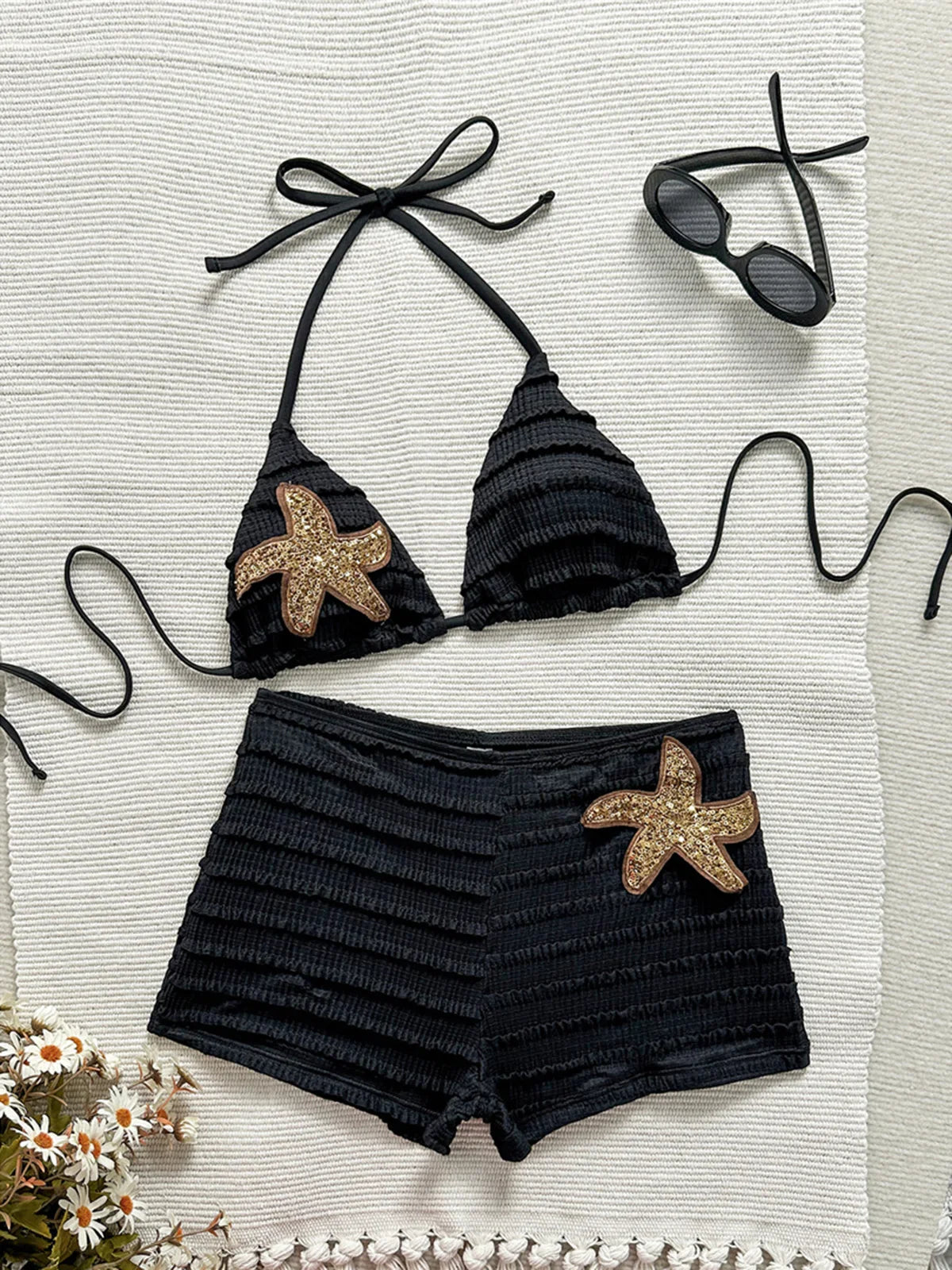 Sequins Starfish Halter Bikini Two-pieces Bikini Set