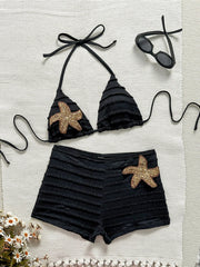 Sequins Starfish Halter Bikini Two-pieces Bikini Set