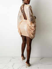 Sequin V Neck Irregular Dresses