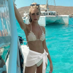 3D Flower Bikini Swimsuit V Neck Halter Swimwear Braid Bikini Bathing Suit A Line
