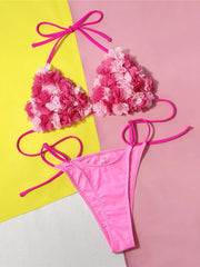 3D Flowers Halter Bikini Two-pieces Bikini Set