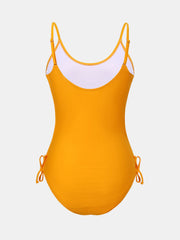 Backless Drawstring Hollow-Out One-Piece Triangle Swimsuit Waist-Cinching Belly-Covering Slimming for
