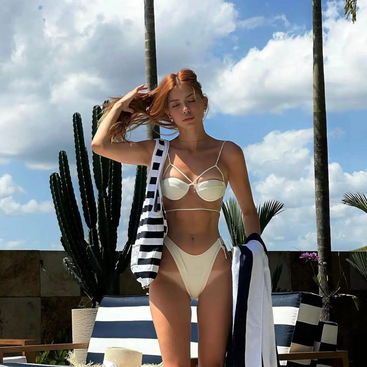 Bikini Swimsuit Strappy Underwire Bandage Swimwear Bikini Bathing Suit  Resort Wear