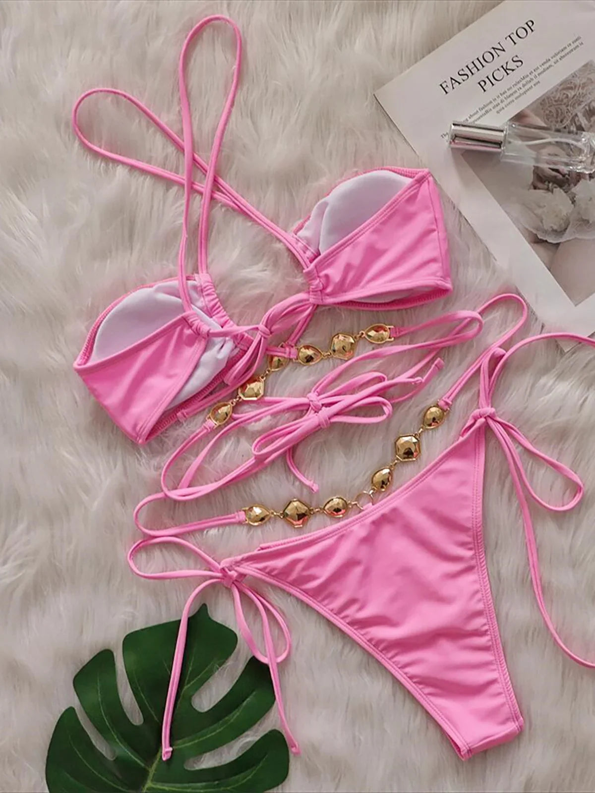 Diamond Rhinestones Wrap Around Bikini Two-pieces Bikini Set