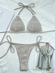 Halter Mesh Fish Net Bikini Two-pieces Bikini Set