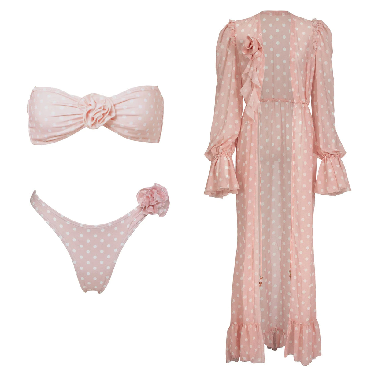 Bikini with Coverup Swimwear High Leg Two Piece Bathing Suitwear Biquini