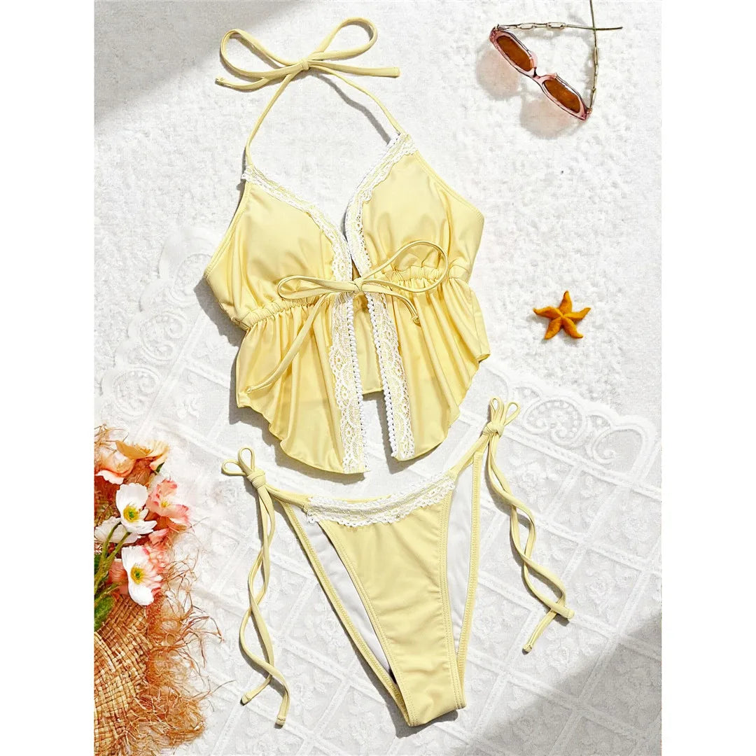 Lace Halter Tankini Bikini Two-pieces Bikini Set
