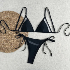 Mesh Sheer Bikini Strappy Two-pieces Bikini Set