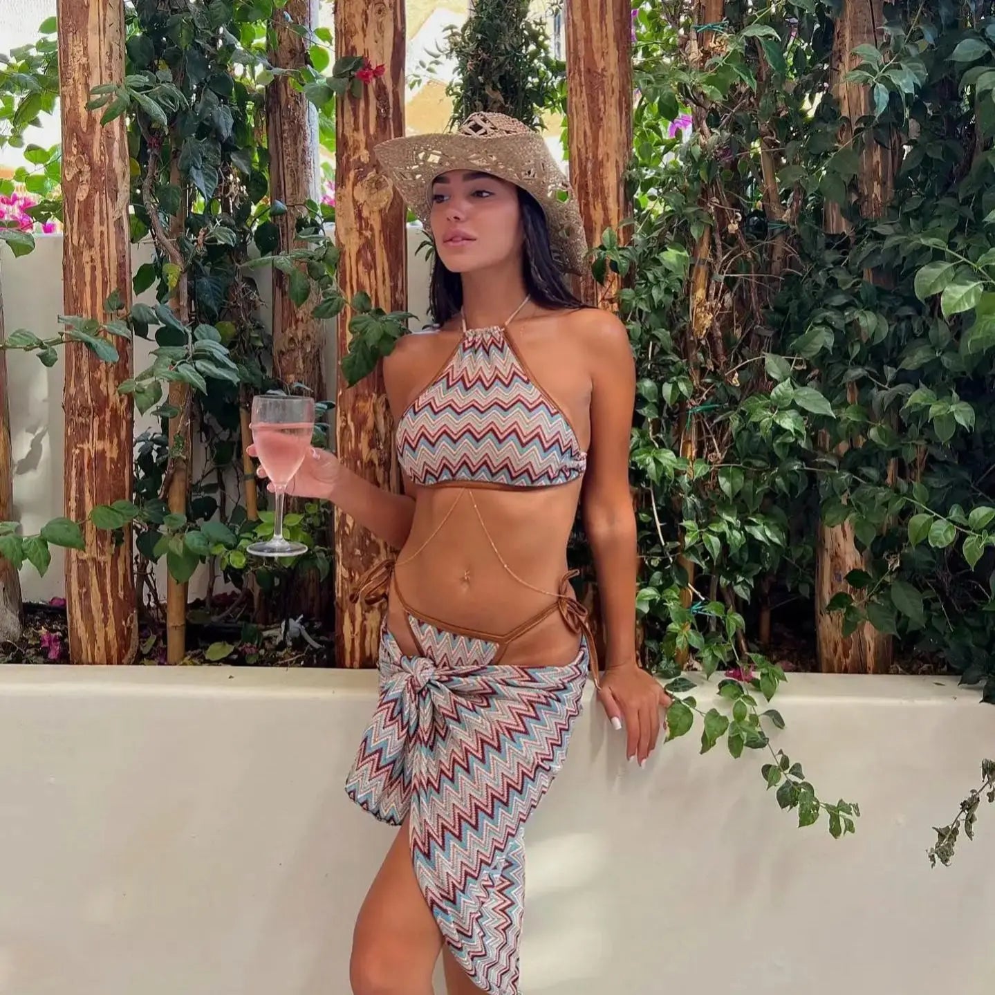 Patchwork Bikini Swimsuit Shirring Swimwear High Leg Two Piece Bathing Suitwear Halter Biquini