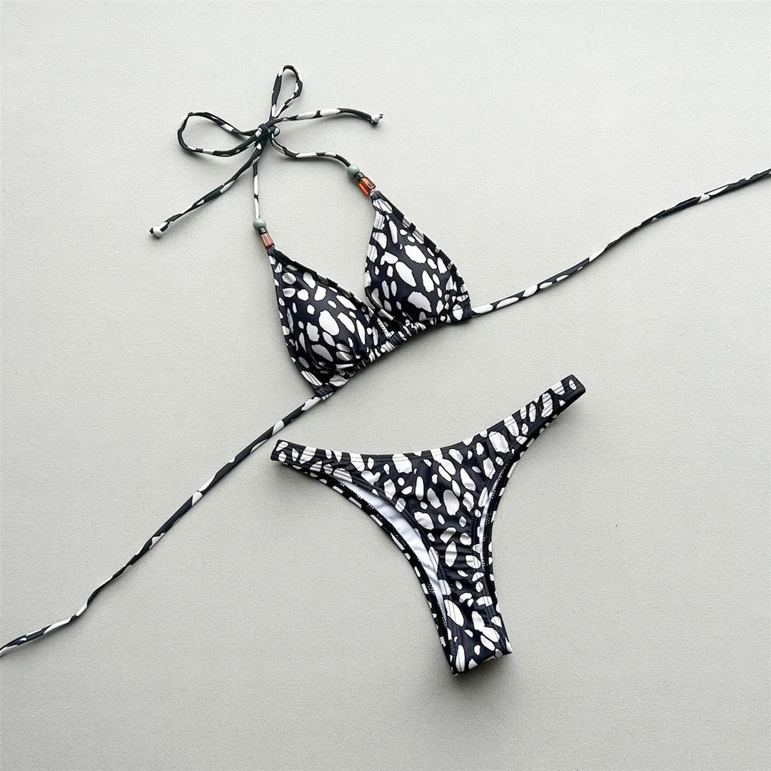 Printed Halter Bikini Two-pieces Bikini Set