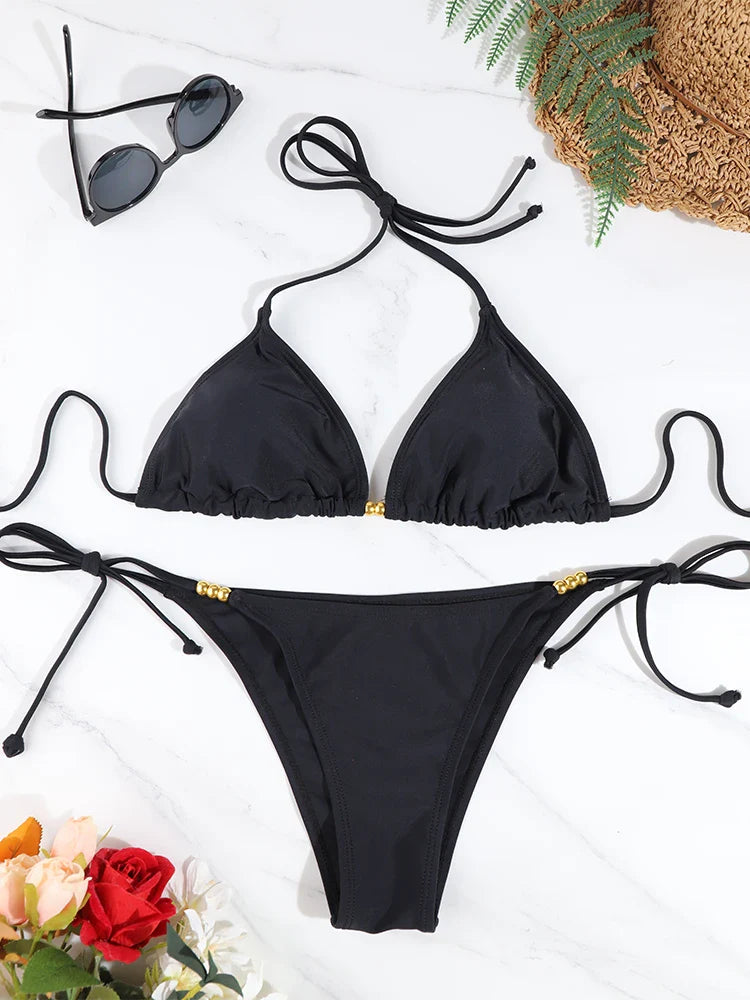 Triangle Bikini Sets Micro Thongs Swimsuit Bathing Suit wearSolid Color Swimwear Thong Bikini