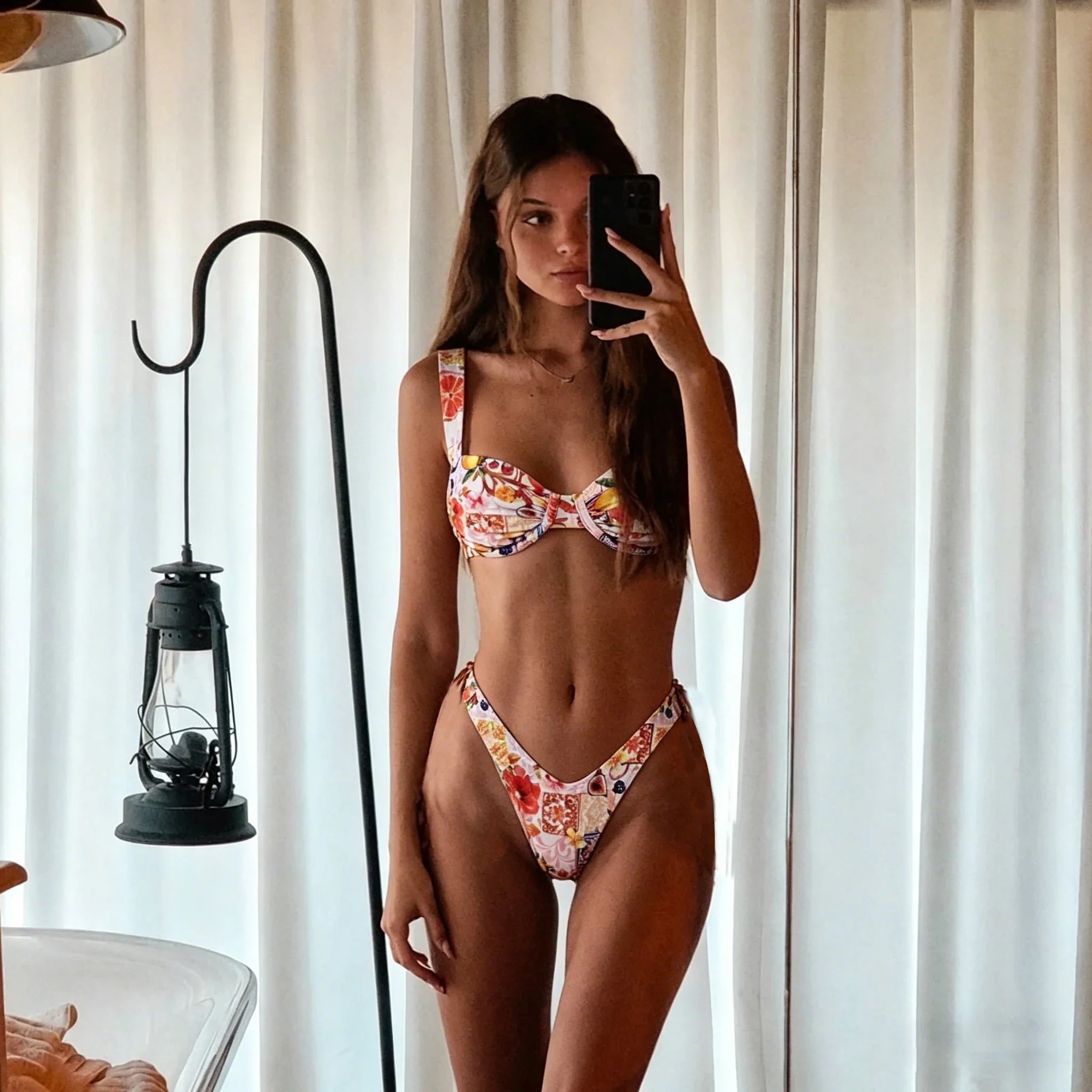 Underwire Bikini with Scarf Swimwear High Leg Two Piece Bathing Suitwear Halter Biquin
