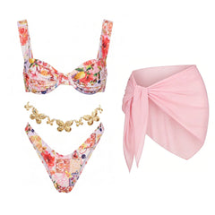 Underwire Bikini with Scarf Swimwear High Leg Two Piece Bathing Suitwear Halter Biquin