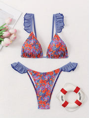 cute ruffles floral print plaid bikinis Sets two pieces thong Swimsuit bathing suit biquini tankini