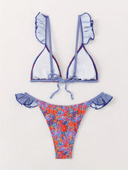 cute ruffles floral print plaid bikinis Sets two pieces thong Swimsuit bathing suit biquini tankini