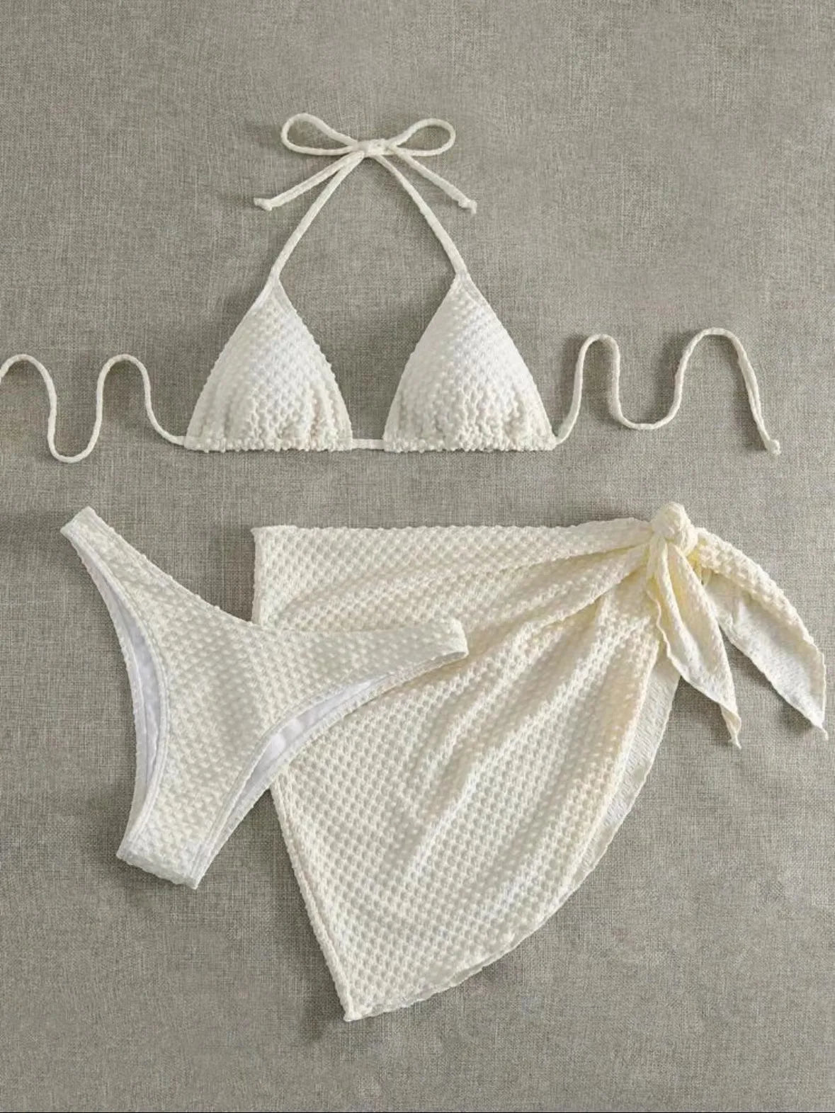 halter solid white bikini Sets three pieces with cover Swimsuit bathing suit biquini