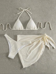 halter solid white bikini Sets three pieces with cover Swimsuit bathing suit biquini
