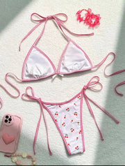 cute cherry print halter string micro bikini Sets two pieces Swimsuit bathing suit biquini