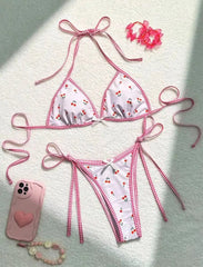 cute cherry print halter string micro bikini Sets two pieces Swimsuit bathing suit biquini
