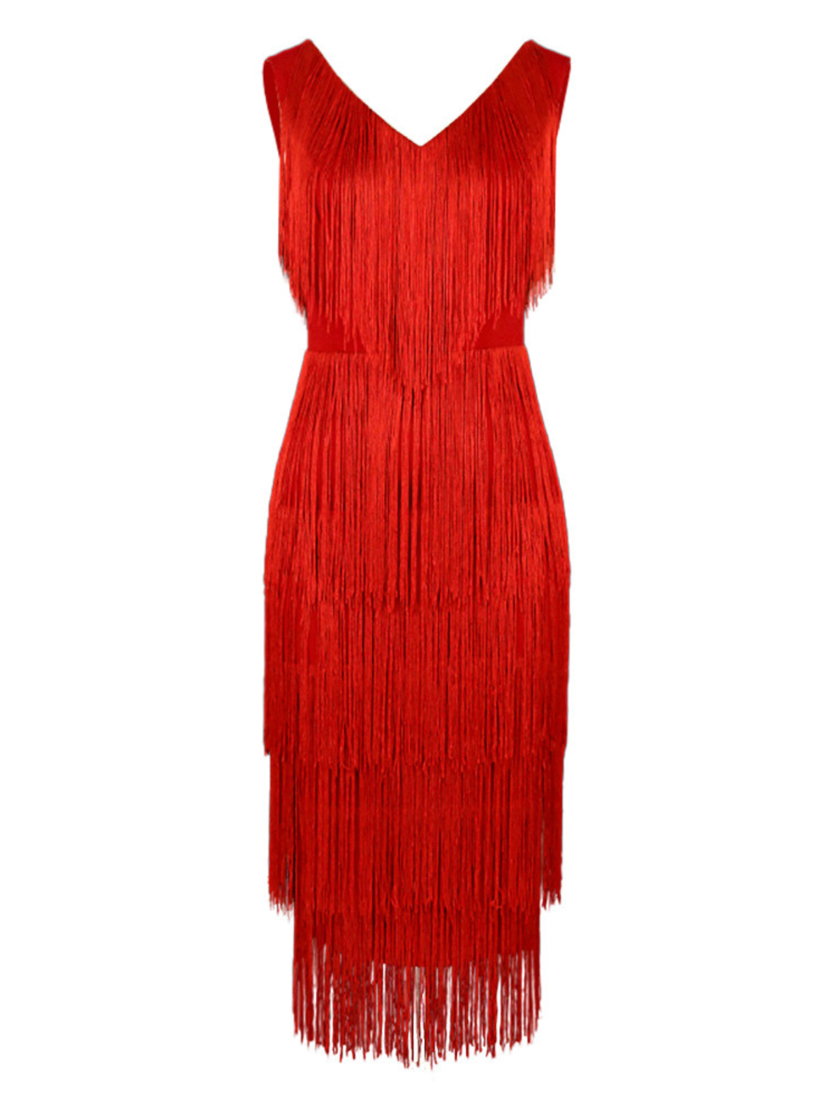 Robe midi à franges et col en V 