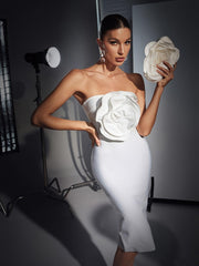 Wave Flower Strapless Bandage Dress