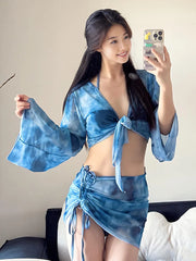 Slimming Bikini for Small Bust 4-Piece Full Coverage Set with Push UpHoliday Swimsuit Coverup Bandageset