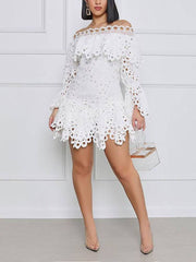 Solid Hollow Out Off Shoulder Dresses