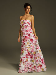 Strapless Tiered Floral Maxi Dress